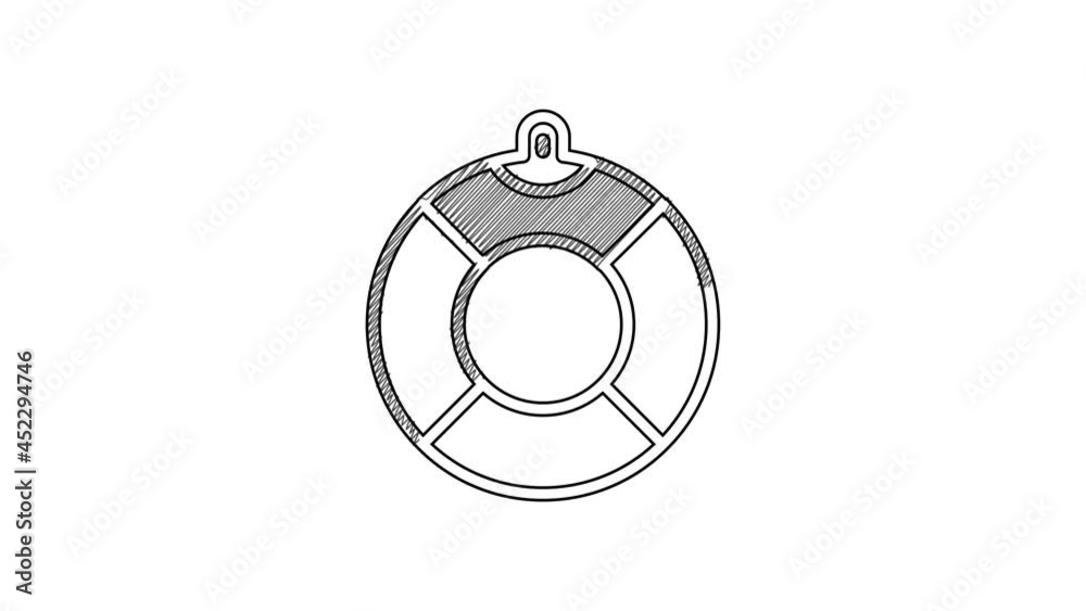 Black line Lifebuoy icon isolated on white background. Lifebelt symbol. 4K Video motion graphic animation