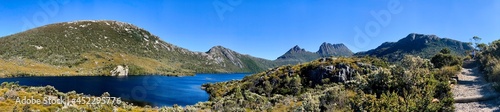 Panorama of Cradle Mountain and Dove Lake Tasmania Australia. No people. Space for copy © Kate