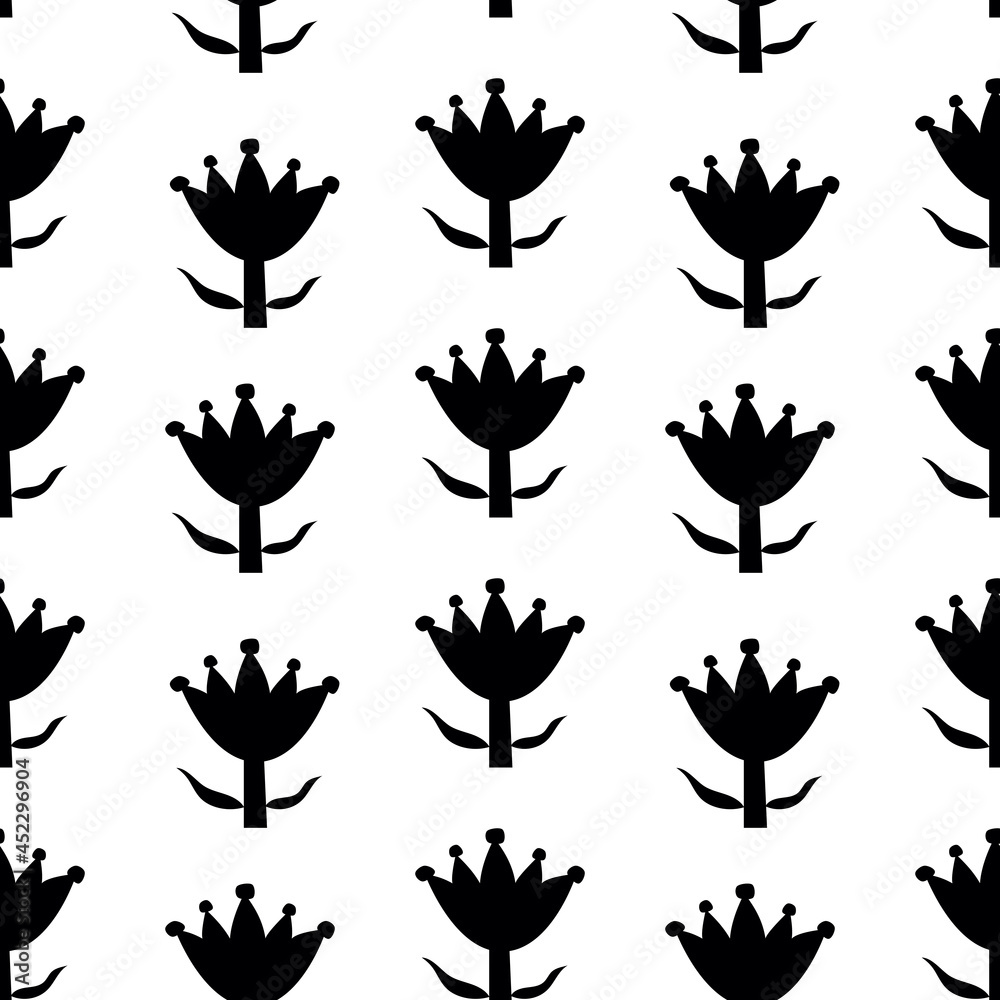 Trendy seamless pattern with graphic abstract flowers. Floral print.