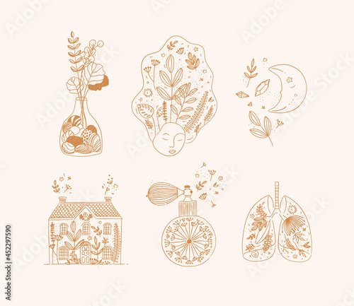 Hand made floral art style icons