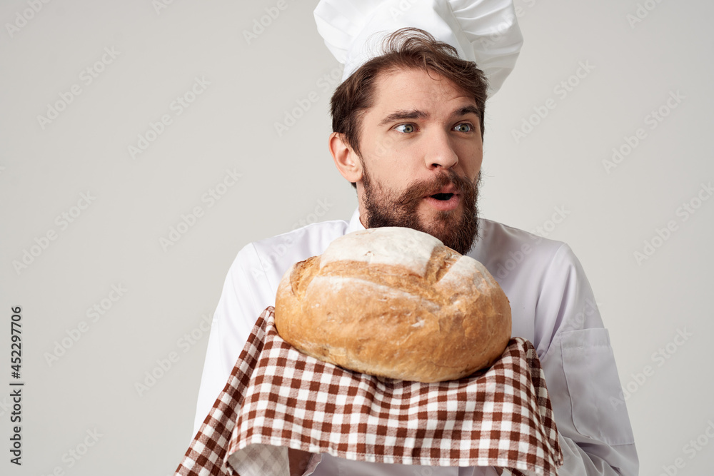 bearded man chef kitchen Job light background bearded man chef kitchen Job light background