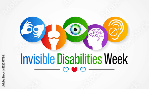 Invisible Disabilities awareness week is observed every year in October, also known as Hidden or Non-visible Disabilities that are not immediately apparent. Vector illustration
