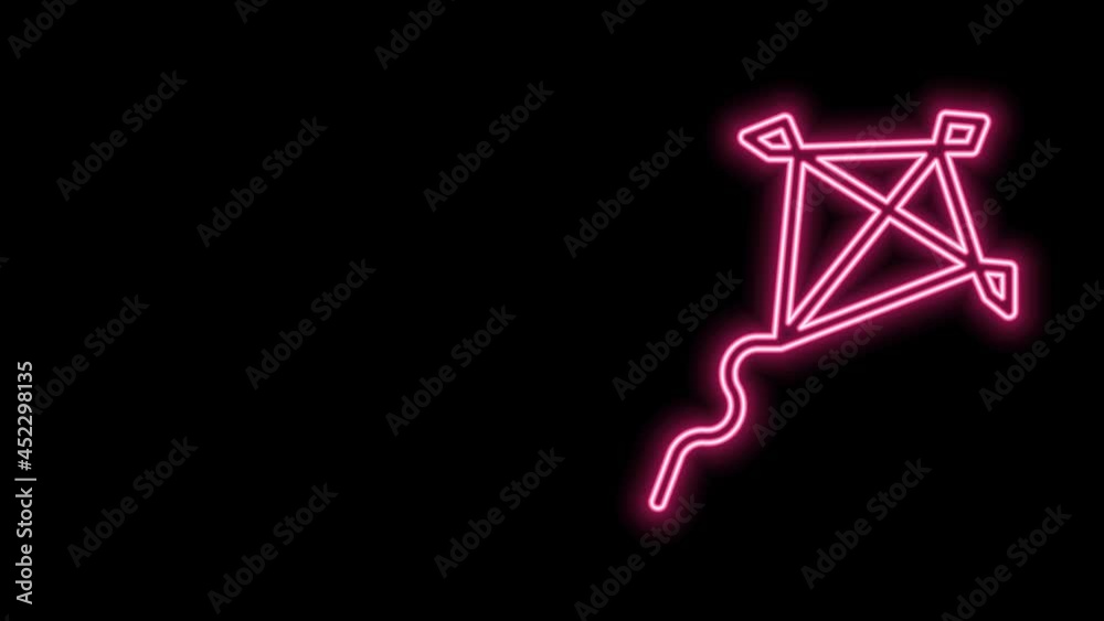 Glowing neon line Kite icon isolated on black background. 4K Video motion graphic animation Glowing neon line Kite icon isolated on black background. 4K Video motion graphic animation