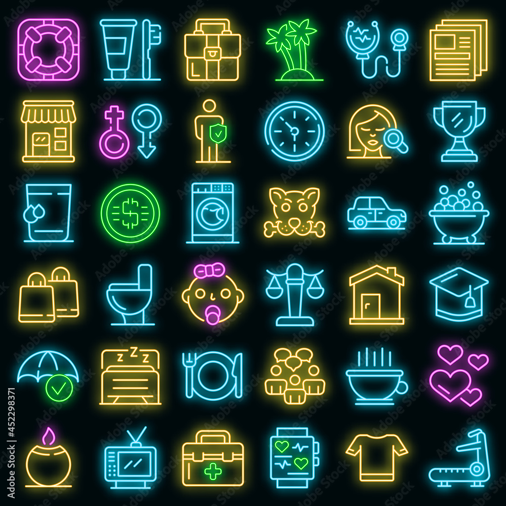 Multiple Needs Icon Human needs icons set. Outline set of human needs vector icons neon ...