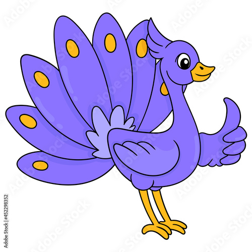 a beautiful purple peacock with beautiful feathers, doodle icon image kawaii