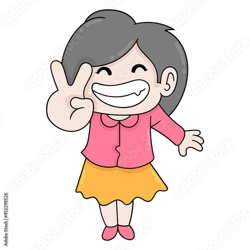 happy faced girl laughing, doodle icon image kawaii