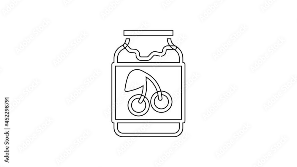 Black line Jam jar icon isolated on white background. 4K Video motion graphic animation Black line Jam jar icon isolated on white background. 4K Video motion graphic animation