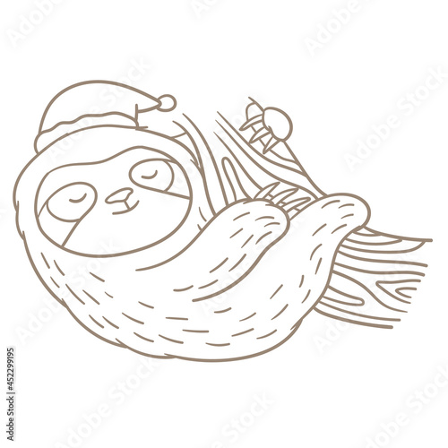 Merry Christmas! Christmas cute sloth.Mother and child. stock illustration