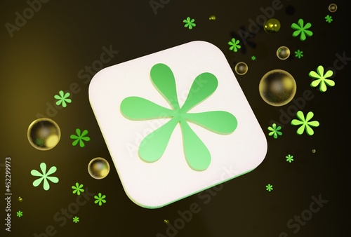 3D 6 green petaled flower app icon on  black background with green flowers and glass beads