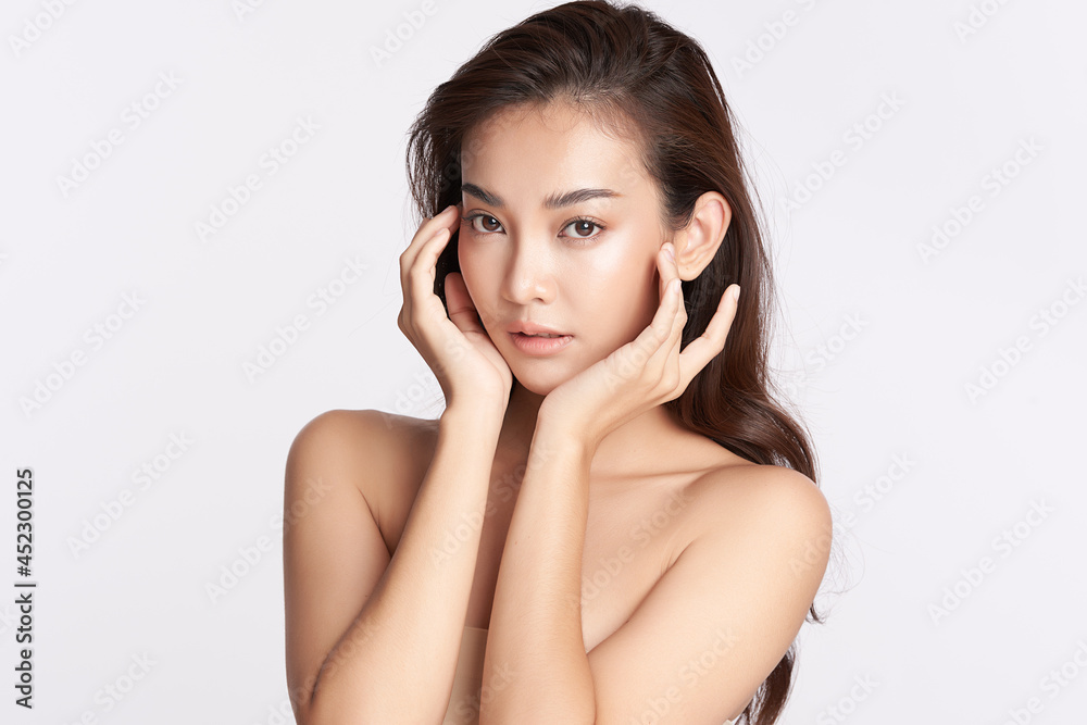 Beautiful young asian woman with clean fresh skin on white background, Face care, Facial treatment, Cosmetology, beauty and spa, Asian women portrait. Beautiful young asian woman with clean fresh skin on white background, Face care, Facial treatment, Cosmetology, beauty and spa, Asian women portrait.