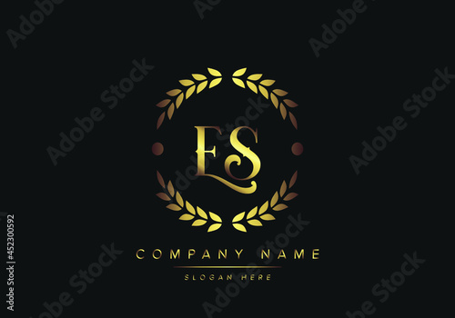 letters ES monogram logo, gold color, luxury style, Vector Illustration