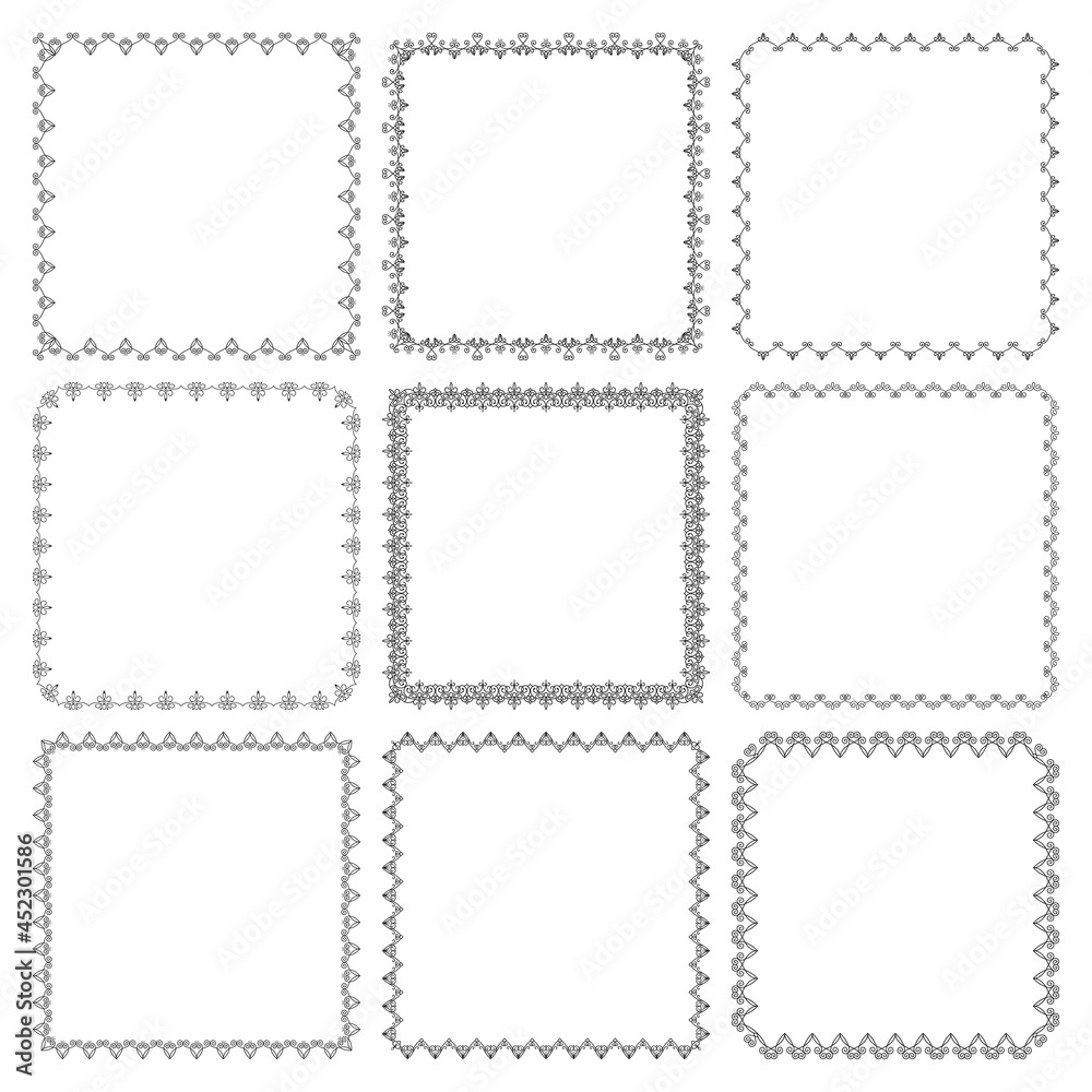 Vector set of square frames with floral ornament Vector set of square frames with floral ornament