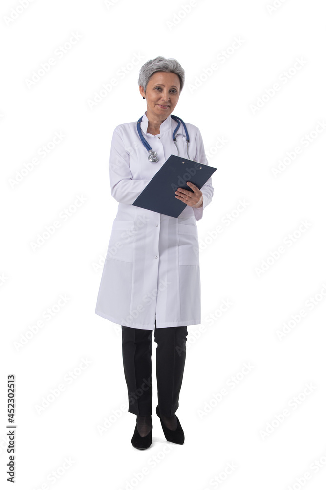 Mature Asian doctor write on board