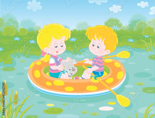 Happy little girl and boy w...