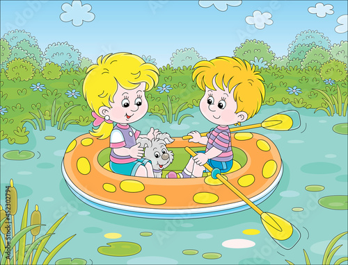 Happy little girl and boy w...