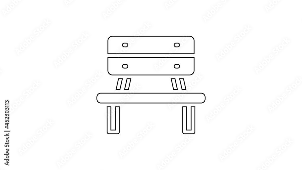 Black line Bench icon isolated on white background. 4K Video motion graphic animation Black line Bench icon isolated on white background. 4K Video motion graphic animation