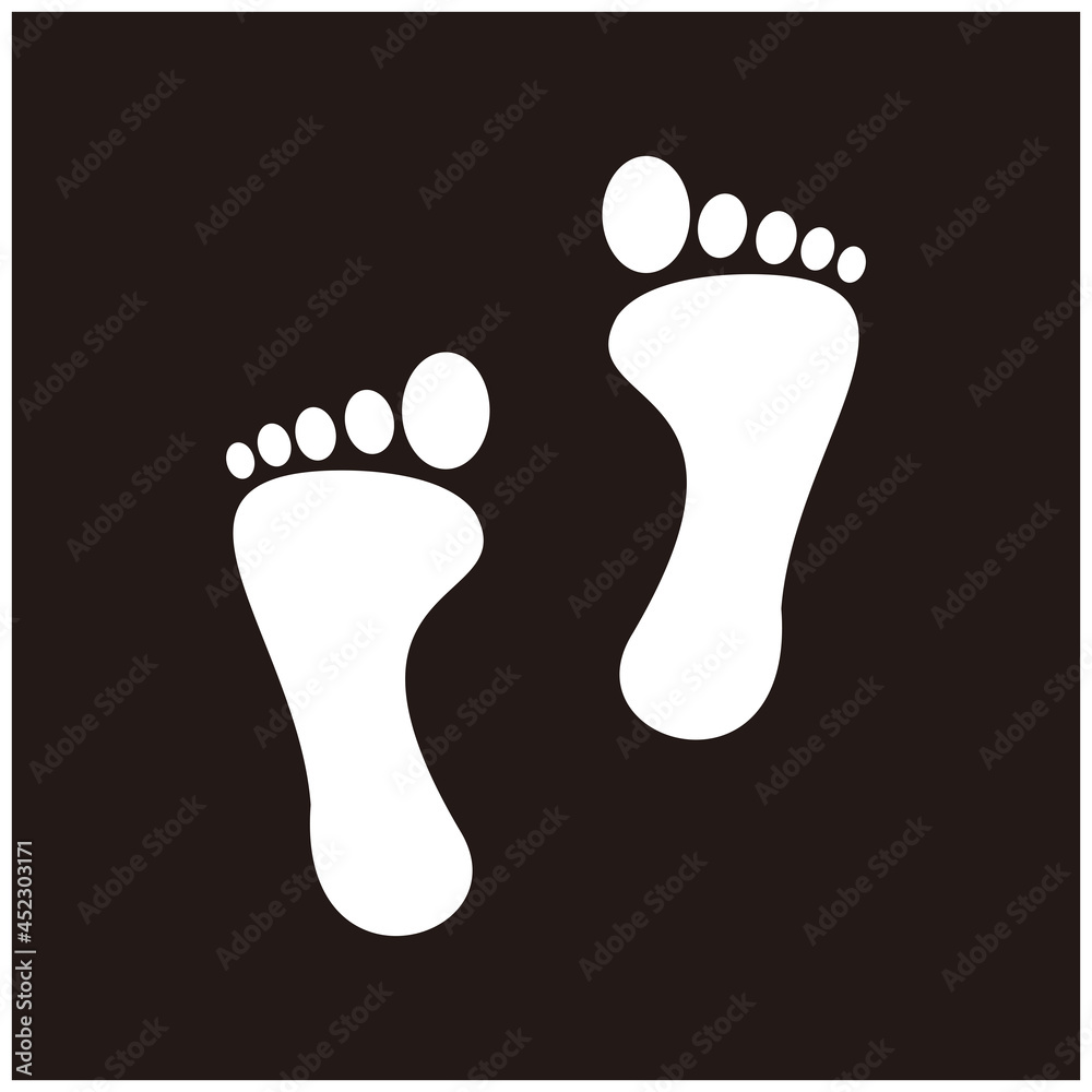 Footprint vector icon on black background Footprint vector icon on black background