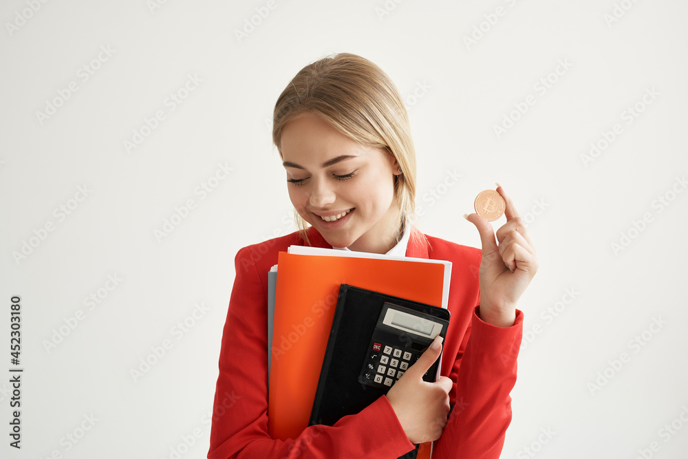 Business Woman With Calculator Cryptocurrency Bitcoin Cash