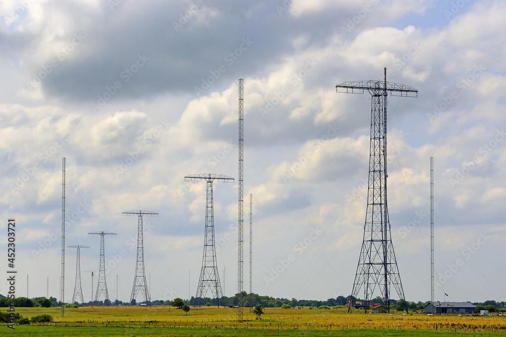Huge antennas at Grimeton radio station for the longwave transatlantic wireless telegraphy, built 1925 in Sweden. Unesco world heritage. One of the worlds first trans atlantic radiostations.