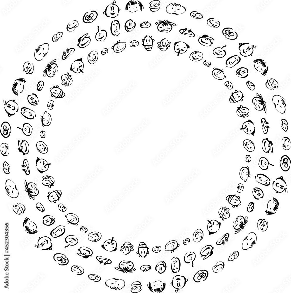 Vector round border from various human doodle faces Vector round border from various human doodle faces