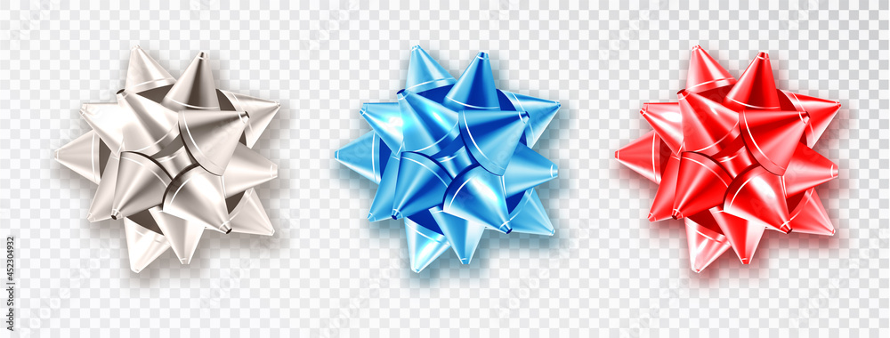 Bows in national colors of the american flag isolated on transparent background. USA greeting design element. Vector elements for national holiday backgrounds or birthday party. Bows in national colors of the american flag isolated on transparent background. USA greeting design element. Vector elements for national holiday backgrounds or birthday party.