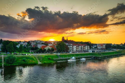 Beautiful landscape of Tczew by the Vistula River at sunset. Poland