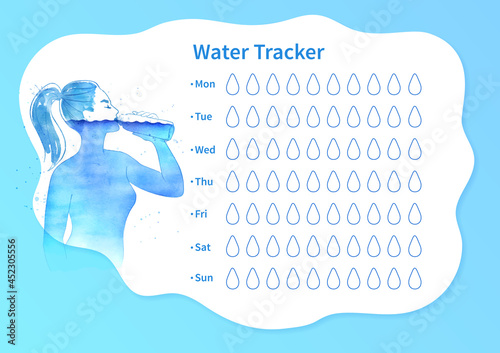 Water tracker with watercolor female silhouette