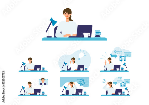 Telecommuting concept. Vector illustration of people having communication via telecommuting system.