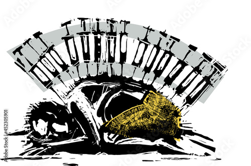 Woodcut Man with Syringes