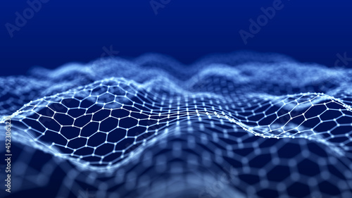 Futuristic polygonal mesh. Abstract technology background. Big data visualization. 3D rendering.