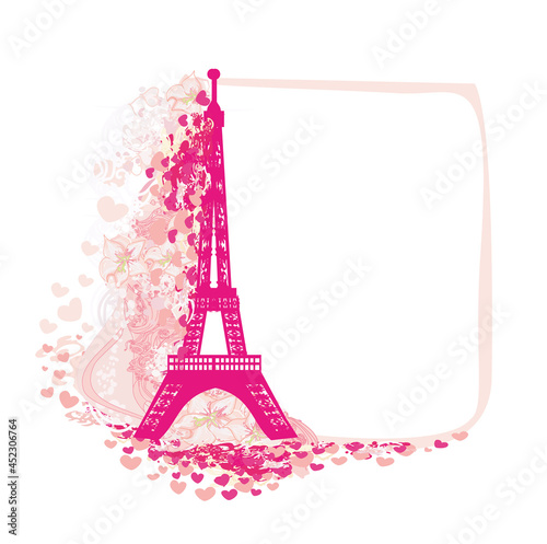 Photography Vintage retro Eiffel card - ornate pink frame with hearts and flowers