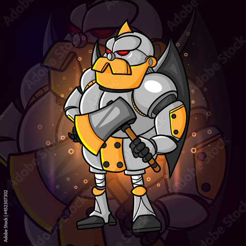 The robotic guard with the big axe esport logo design