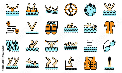 Synchronized swimming icon. Outline synchronized swimming vector icon thin line color flat on white