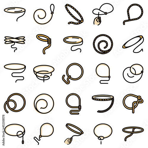 Lasso icons set. Outline set of lasso vector icons thin line color flat on white