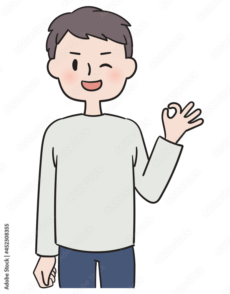 OKサインをする私服姿の男性 OKサインをする私服姿の男性