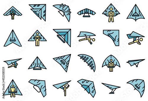Hang glider icon. Outline hang glider vector icon thin line color flat on white