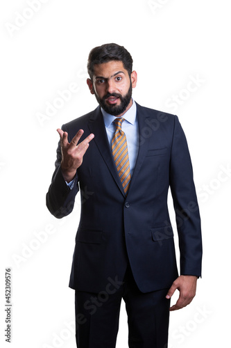 A young man wearing suit on a white background