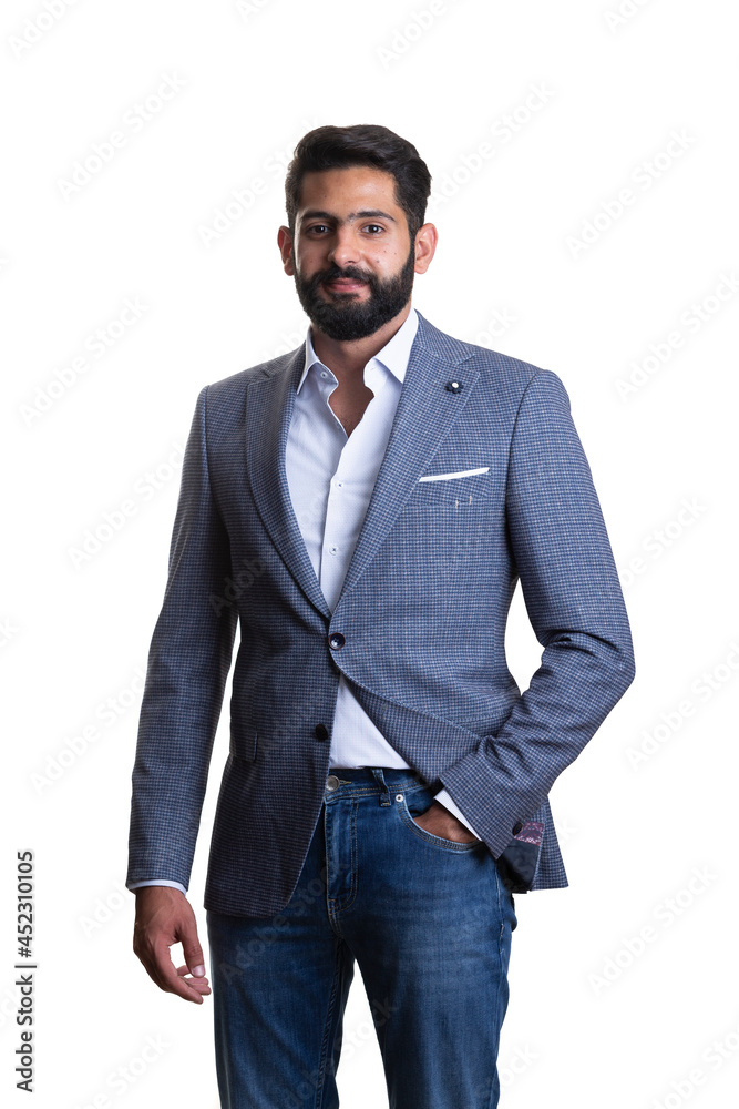 Fototapeta premium A young man wearing suit on a white background