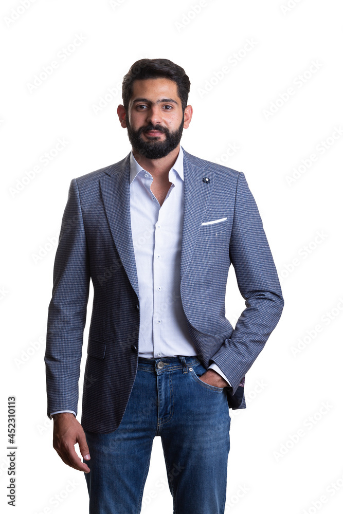Fototapeta premium A young man wearing suit on a white background