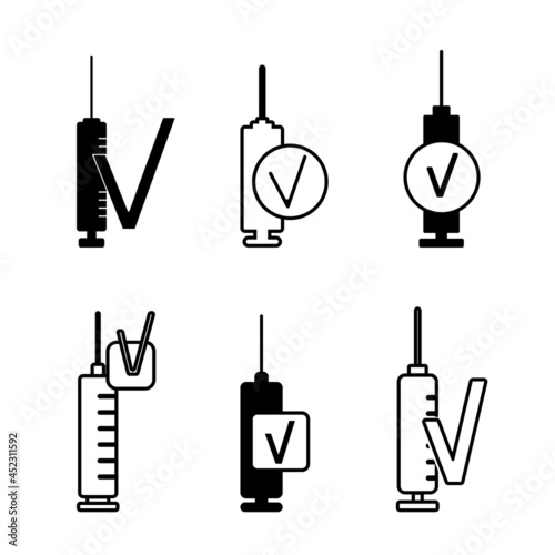 Set of linear and silhouette icons on the topic of vaccination, health care and medicine theme