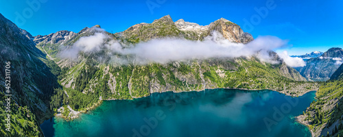 Aerial view of Lac Lauvitel during the summer in the French Alps photo