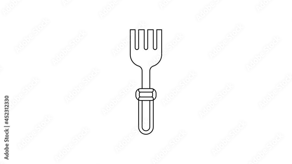 Black line Fork icon isolated on white background. Cutlery symbol. 4K Video motion graphic animation Black line Fork icon isolated on white background. Cutlery symbol. 4K Video motion graphic animation