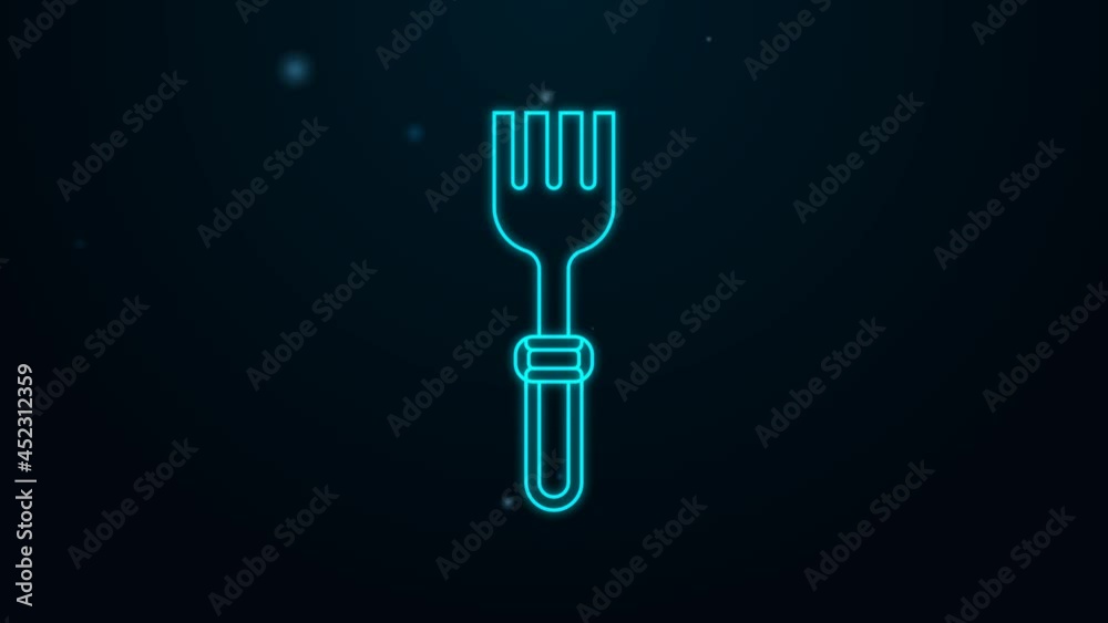 Glowing neon line Fork icon isolated on black background. Cutlery symbol. 4K Video motion graphic animation