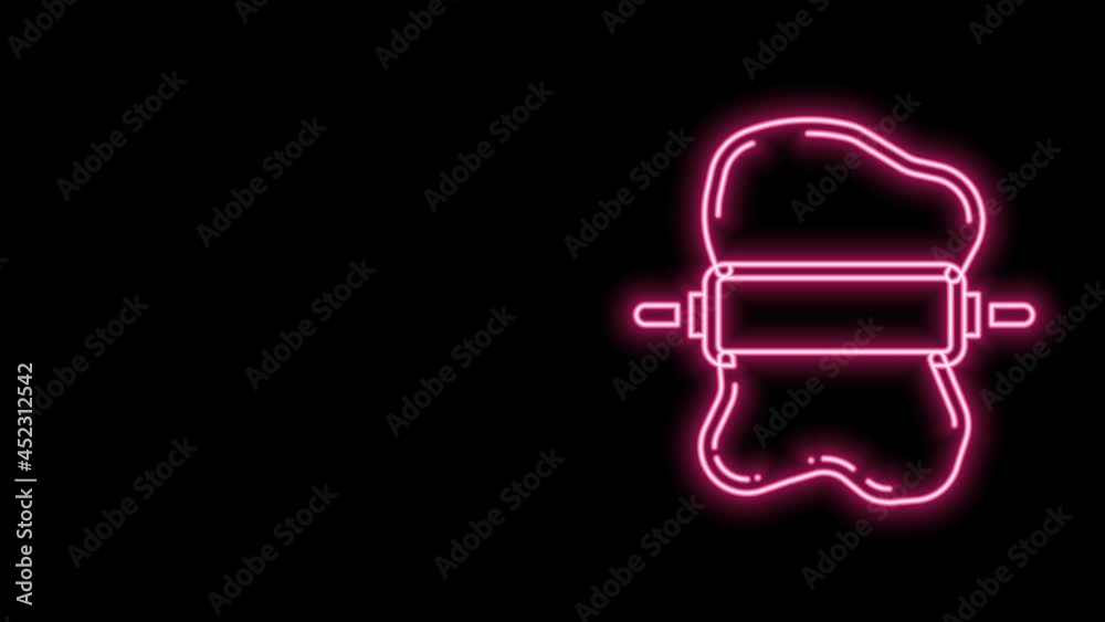 Glowing neon line Rolling pin on dough icon isolated on black background. 4K Video motion graphic animation Glowing neon line Rolling pin on dough icon isolated on black background. 4K Video motion graphic animation