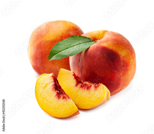 Sweet peach with leaves
