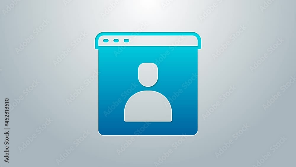 Blue line Create account screen icon isolated on grey background. 4K Video motion graphic animation Blue line Create account screen icon isolated on grey background. 4K Video motion graphic animation