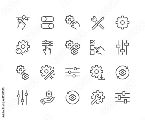 Simple Set of Setup and Settings Related Vector Line Icons. Contains such Icons as Installation Wizard, Download, Restore Options and more. Editable Stroke. 48x48 Pixel Perfect. photo