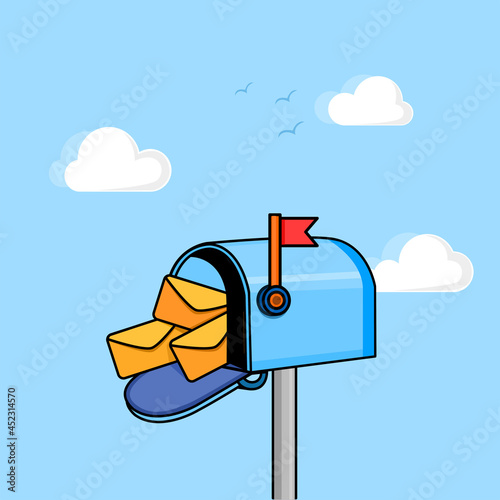 Mailbox with envelopes on sky background