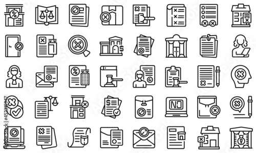 Disclaimer icons set outline vector. Defence waiver. House justice
