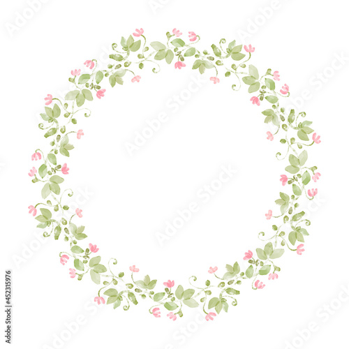 Round floral frame with flowers and leaves in vintage style on white background